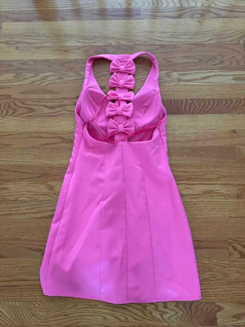 Seni & Cade Pink Bow-Back Halter Mini Dress